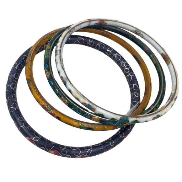 Bundle Set of Enamel Cloisonné Bangle Bracelet - Picture 1 of 9